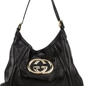 Like New Gucci Web Britt Interlocking G Black Leather Shoulder Hobo Bag